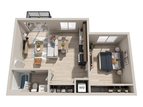 Floor plan for 1 bed, 1 bath, 650 sqft